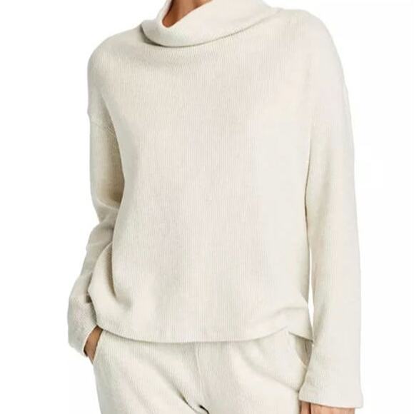 Monrow Cream Cowl Neck Waffle Knit Lightweight Sweater in Eggshell Size XL - Picture 1 of 8